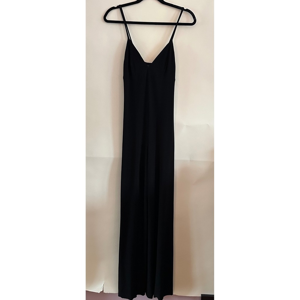 Norma Kamali Black V-Neck Spaghetti Strap Wide Leg Jumpsuit XS